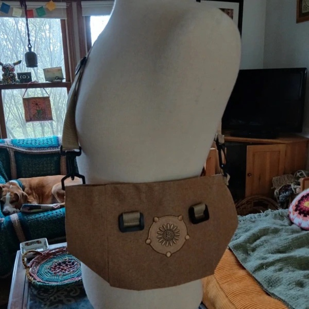 Brown Suede Waist Bag with Floral Medallion